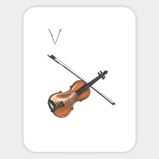 V for violin alphabet illustration, pencil illustration from my alphabet series Sticker